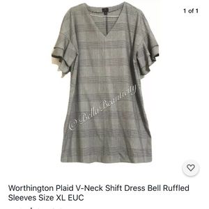 Worthington Plaid V-Neck Shift Dress XL Preowned